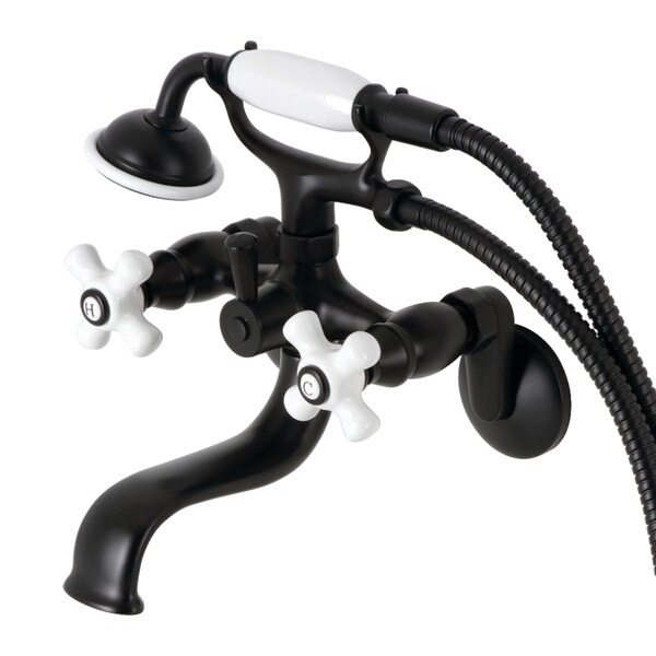 Kingston Brass KS226PXMB Wall Mount Clawfoot Tub Faucet with Hand Shower, Matte Black KS226PXMB - main